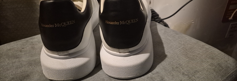 Alexander McQueen White Leather Sneakers with Black Heel Tab